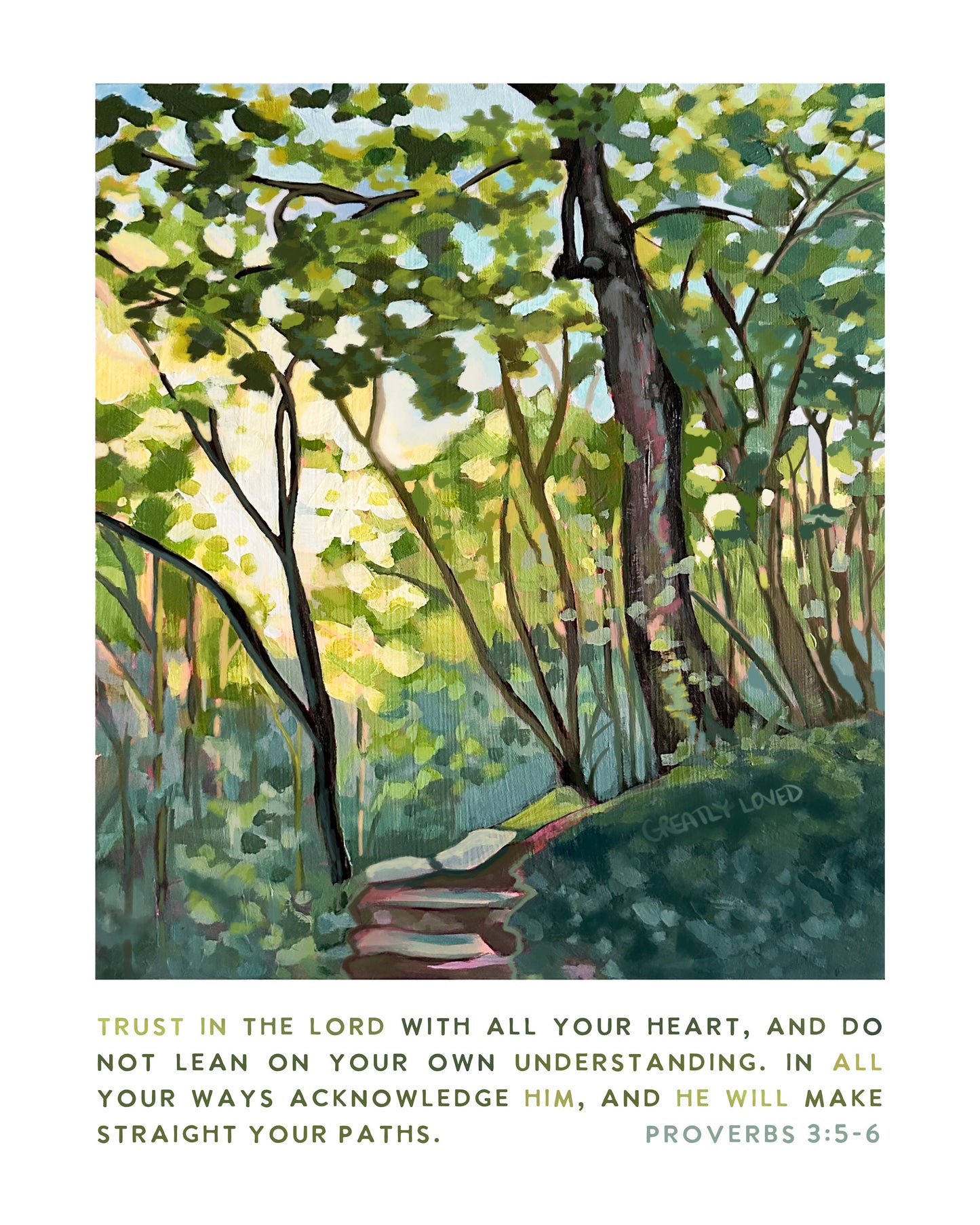 "Wooded Path" Proverbs 3:5-6 Vertical Art Print